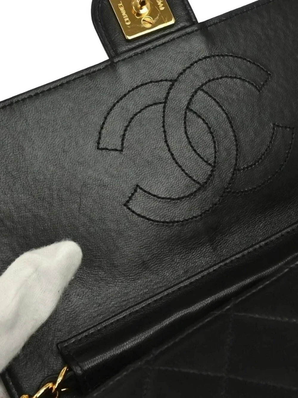 Chanel Black Lambskin Pushlock Small Half Flap Shoulder Bag 197414